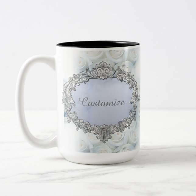 Roses blanches d'hiver personnalisées Mariage Mug (Gauche)