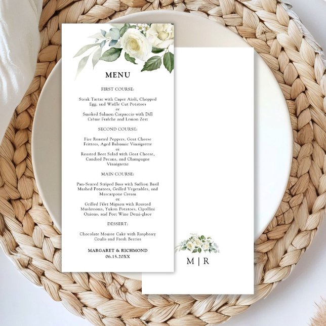 Roses blanches Elégant menu Mariage Floral (Créateur téléchargé)