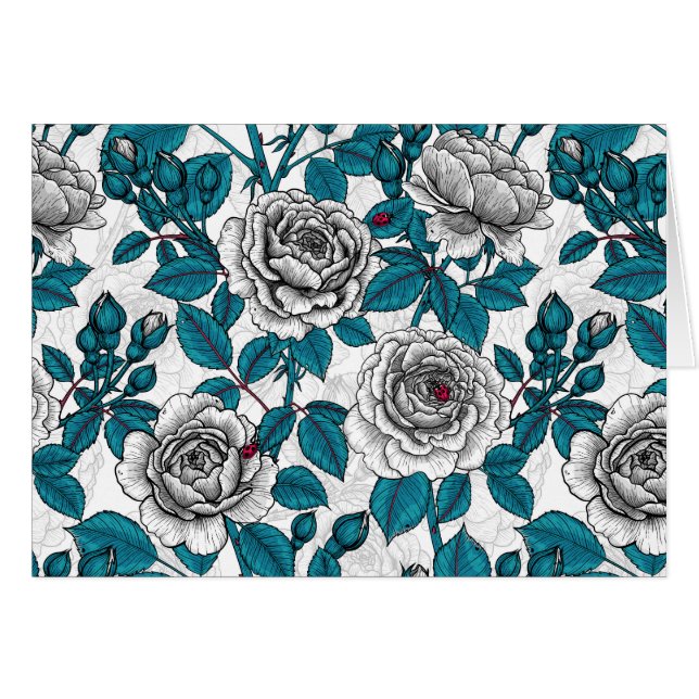Roses blanches et coccinelles (Devant horizontal)