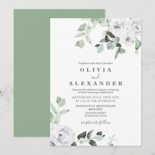 Roses blanches et faire-part de mariage fleurie ve