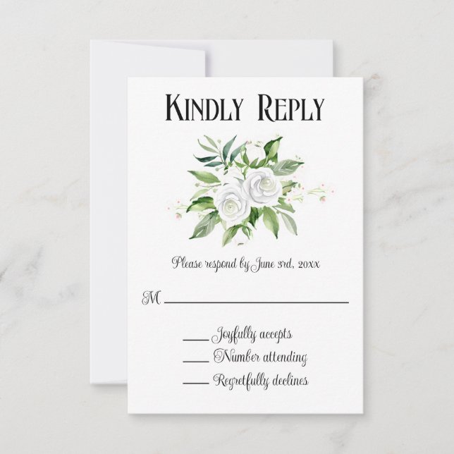 Roses blanches et mariage du bébé carte RSVP (Devant)