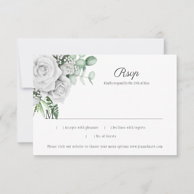 Roses blanches Eucalyptus Lattice RSVP (Devant)