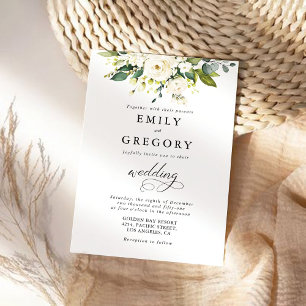 Roses blanches Faire-part de mariage florale