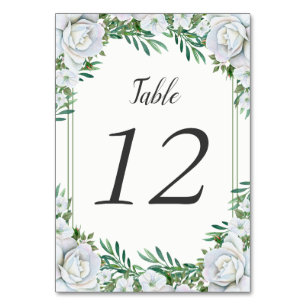 Roses blanches Feuillage vert Tableau Numéro Carte