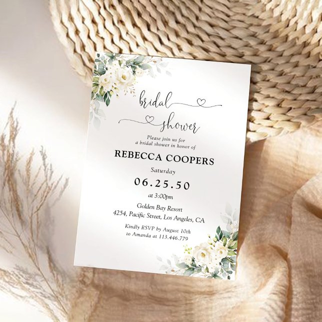 Roses blanches Floral Bridal Show Invitation (Créateur téléchargé)