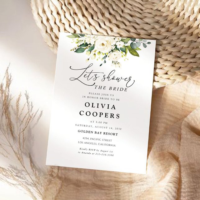 Roses blanches Floral Bridal Show Invitation (Créateur téléchargé)