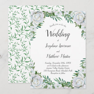 Roses blanches Floral verdure Invitations de maria