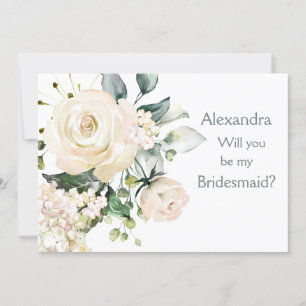 Roses blanches, hydrangea Bridesmaid Carte de prop
