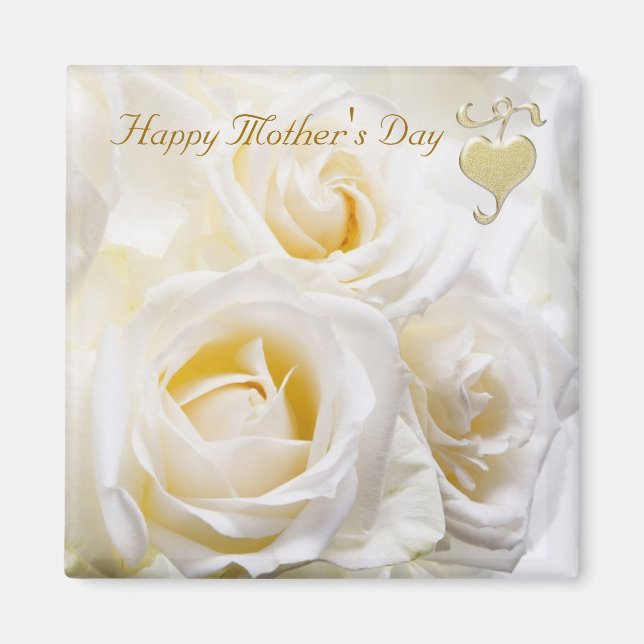 Roses blanches - Magnet de la fête des mères (Devant)