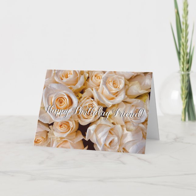 Roses blanches modernes Floral Bonne carte d'anniv (Devant)