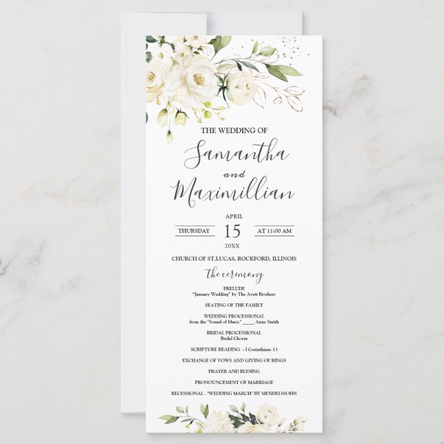 Roses blanches Programme de mariage des oliviers (Devant)