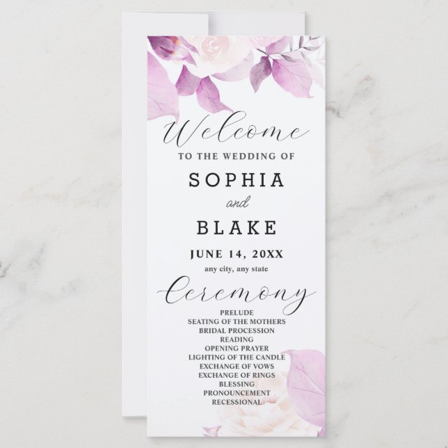 Roses blanches Purple Feuille White Wedding Progra (Devant)