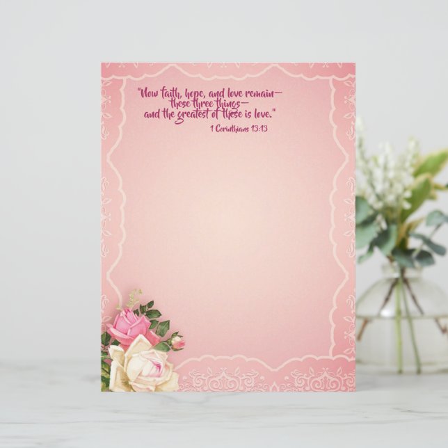 Roses blanches roses dentelles Bordure Stationery  (Debout devant)