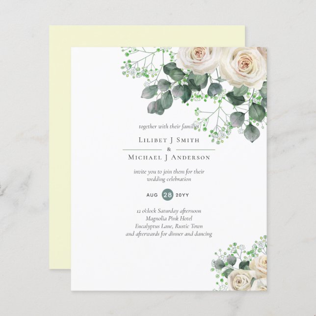 Roses blanches Sage Eucalyptus Citron MARIAGE jaun (Devant / Derrière)