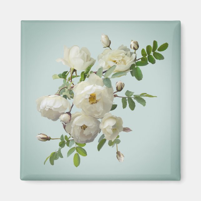 Roses blanches sur aimant vert onirique (Devant)