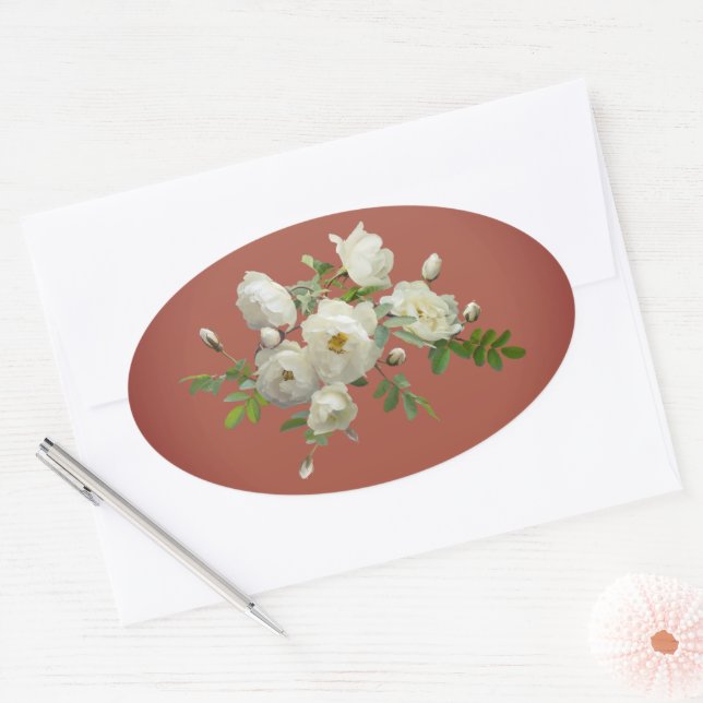 Roses blanches sur autocollant vert onirique (Enveloppe)