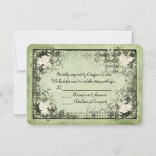 roses blanches sur fond vert avec cadre noir RSVP