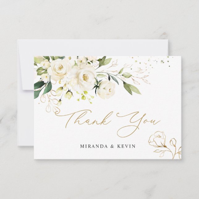 Roses blanches Verdure Feuillage Mariage Merci (Devant)