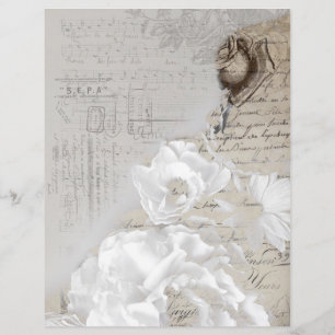 Roses blanches vintage papier à l'écriture ancienn