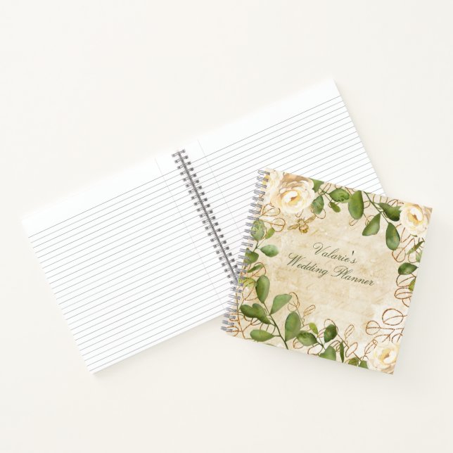 Roses blanches vintages avec Carnet spiral de feui (Intérieur)