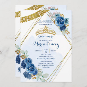 Roses bleu marine Mis Quince Invitation