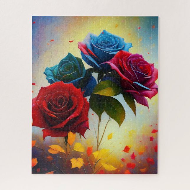 Roses Bleues Et Rouges, Puzzle (Vertical)