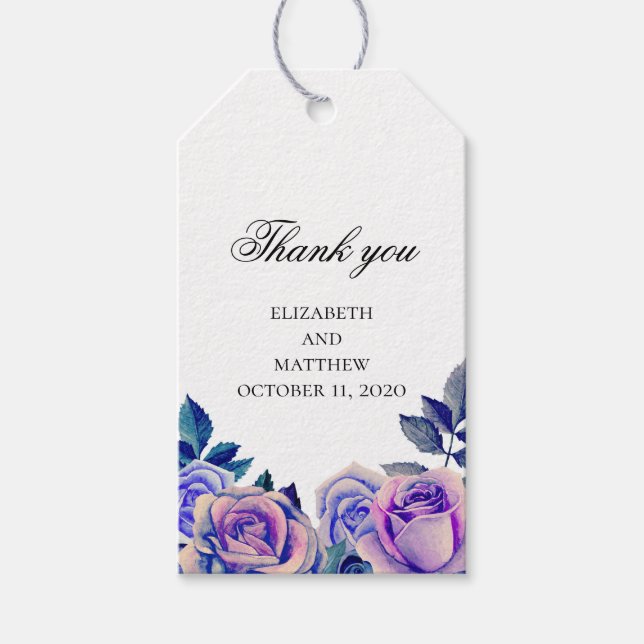 Roses bleues et violettes merci. Étiquette de cade (Devant)