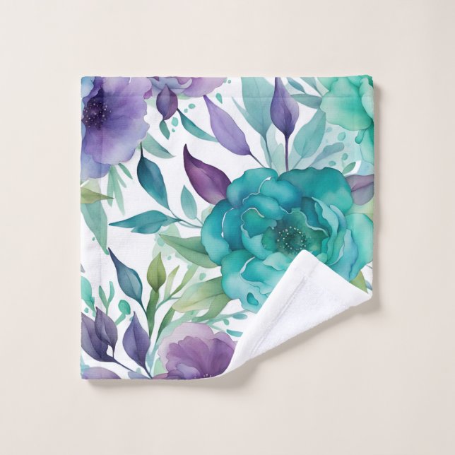 Roses Bleues Fleurs Aquarelle Violettes  (Gant de toilette)