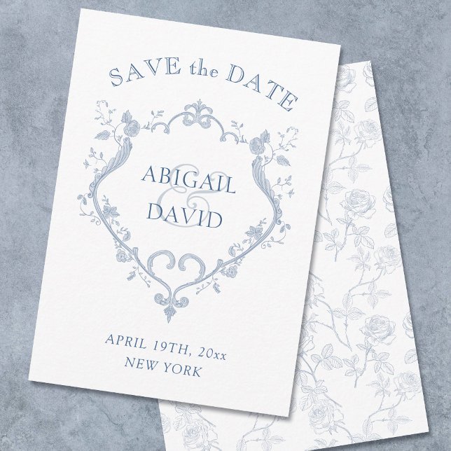 Roses Blue Crest Wedding Save The Date (Créateur téléchargé)