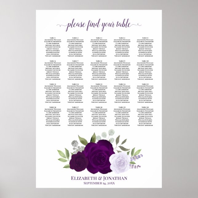 Roses Boho violet 20 Mariages de table Tableau de  (Devant)