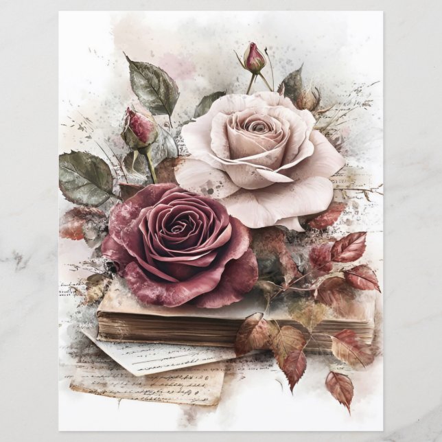 Roses bordeaux et roses avec livres scrap-booking  (Dos)