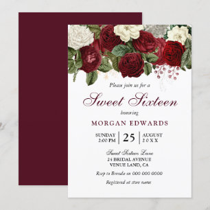 Roses Burgundy Rouge Blanc Douce 16 Invitation
