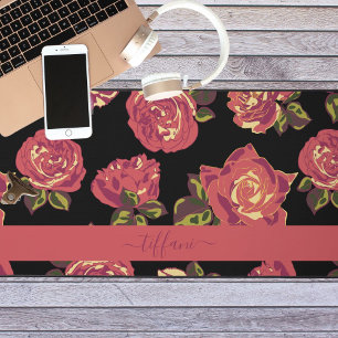 Roses Corail Vintage Noir Floral Nom Modifiable