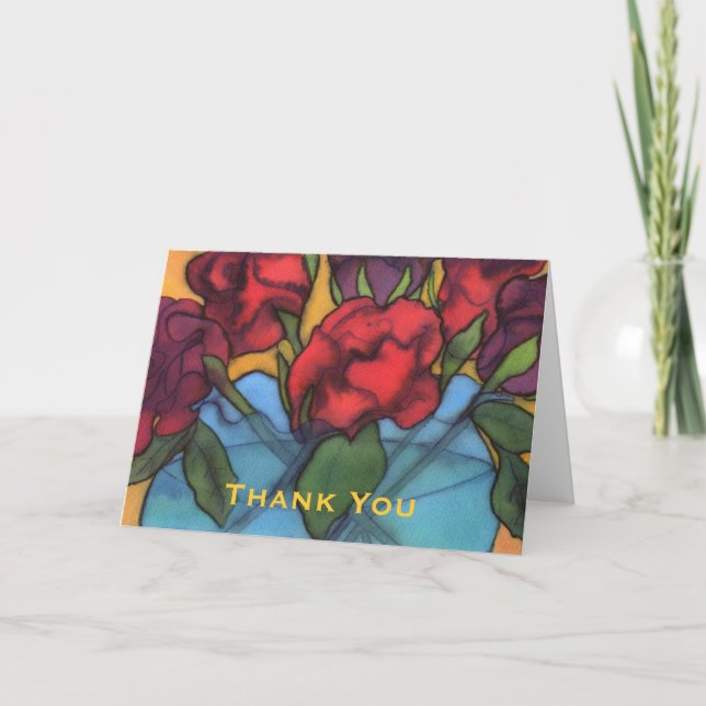 Roses dans un Carte de remerciements Vase Bleu (Devant)