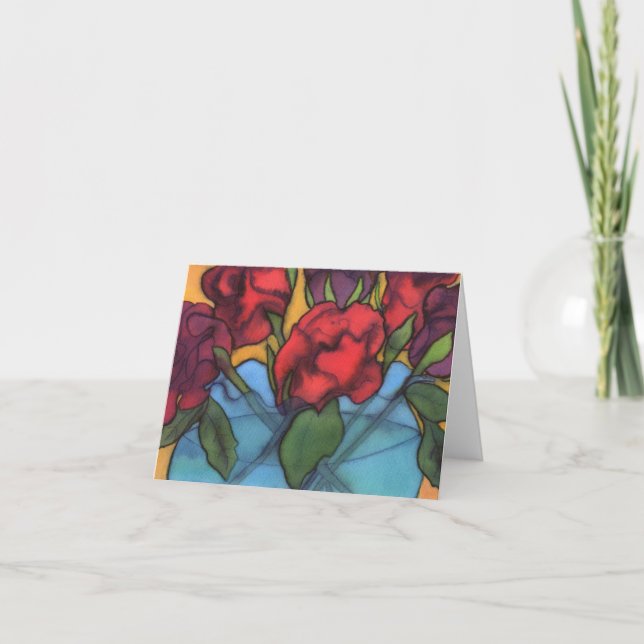 Roses dans un Carte pour notes Vase Bleu (Devant)