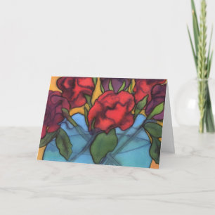 Roses dans un Vase Bleu carte d'anniversaire