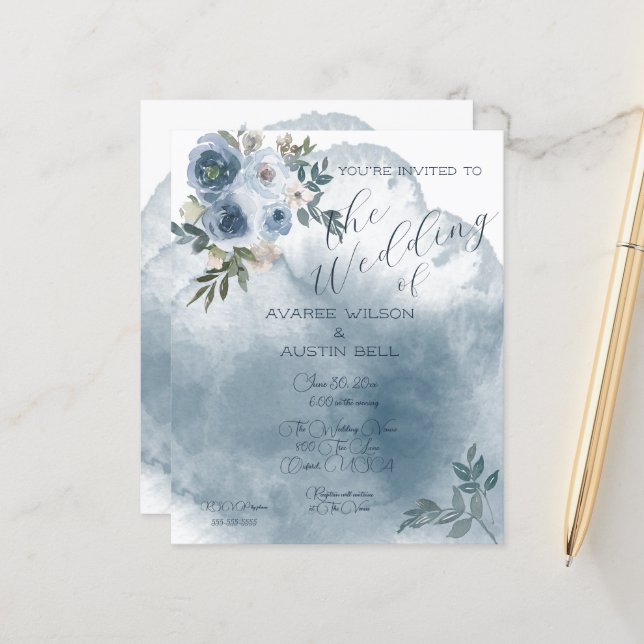 Roses d'aquarelle bleu (Devant/Arrière en situation)