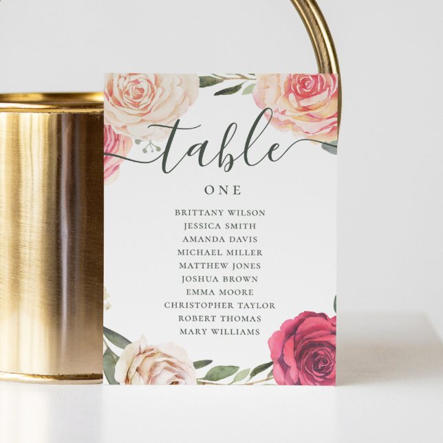 Roses d'aquarelle. Carte des sièges mariages flora (Créateur téléchargé)