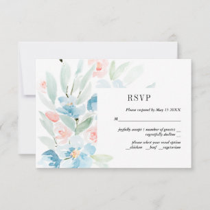 Roses d'aquarelle et carte RSVP de mariage bleu