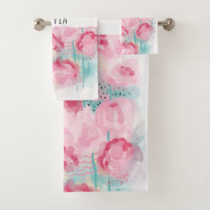 Roses d'aquarelle moderne rose et menthe