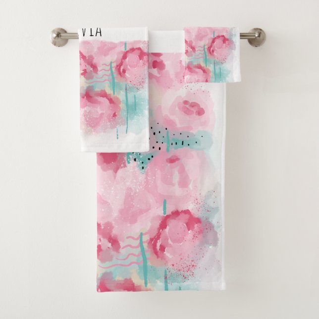 Roses d'aquarelle moderne rose et menthe (En situation)