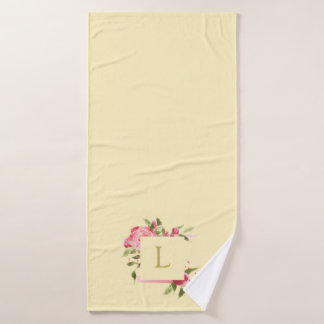 Roses d'aquarelle rose, animal monogrammé