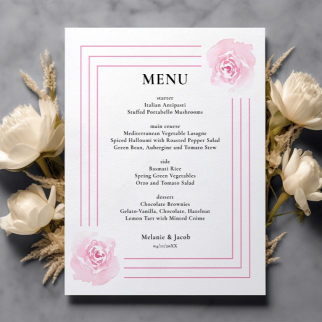 Roses d'aquarelle rose budget menu mariage (Créateur téléchargé)