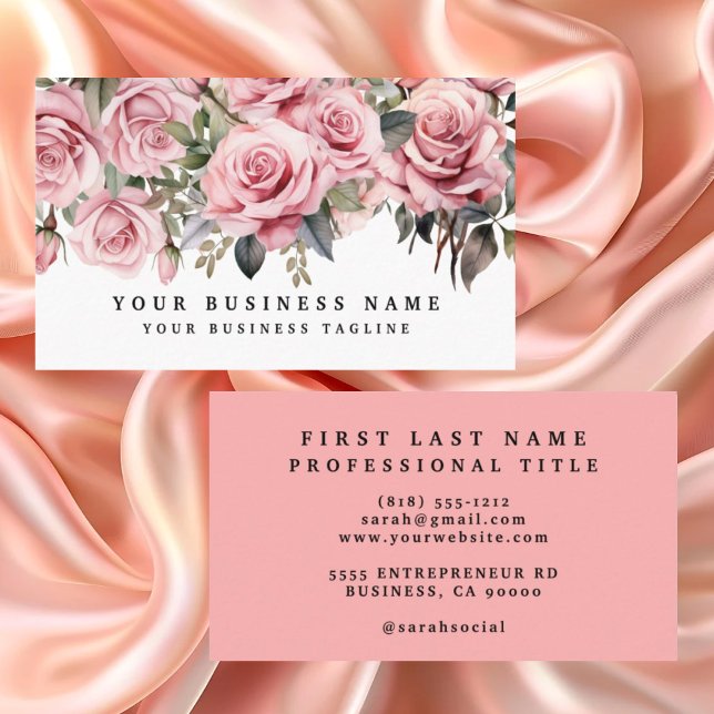 Roses d'aquarelle rose pâle Cartes de visite (Créateur téléchargé)