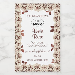 Roses de Bourgogne sur étiquettes de produits blan