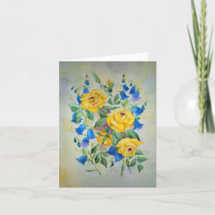 Roses de cartes et cloches bleues