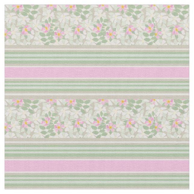 Roses de chien blanc rose chic sur tissu rayé de t (Fermer)
