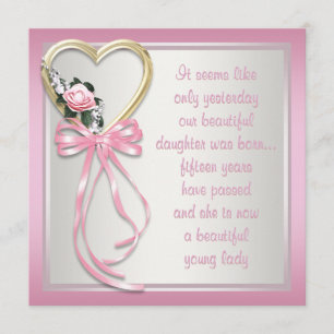 Roses de Coeur Rose blanc Quinceanera Invitation
