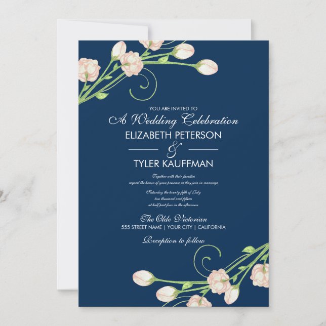 Roses de jardin vintages en bleu - Invitations de  (Devant)