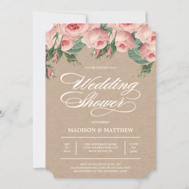 Roses de pays| Invitation à la douche nuptiale (Devant)